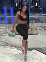 Conjunto De Top Cropped E Shorts Sexy Para Mulheres, 2 Peças, Roupas De Festa Esticáveis Conjunto De Top Cropped E Shorts Sexy Para Mulheres, 2 Peças, Roupas De Festa Esticáveis