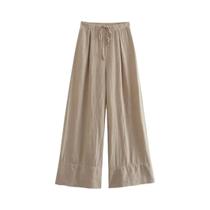 Conjunto De Top Cropped Sem Mangas Em Caqui E Calças De Cintura Alta Com Pernas Largas Moda