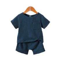 Conjunto de top e shorts remendados com bolso sólido para bebê de verão