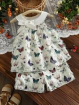 Conjunto De Top Halter Com Estampa De Borboleta E Shorts Para Meninas, Roupa Infantil Fashion Conjunto De Top Halter Com Estampa De Borboleta E Shorts Para Meninas, Roupa Infantil Fashion