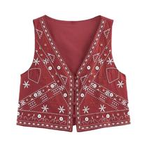 Conjunto De Top Sem Mangas Em V Com Bordado E Shorts De Cintura Alta Para O Verão Feminino