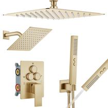 Conjunto de Torneira para Chuveiro Aolemi com 2 Duchas de 25,5 cm e 15 cm Dourado Conjunto de Torneira para Chuveiro Aolemi com 2 Duchas de 25,5 cm e 15 cm Dourado