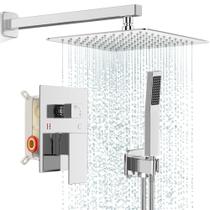 Conjunto de torneiras de chuveiro FPXRNG Square Rain Shower Head Chrome 10 polegadas Conjunto de torneiras de chuveiro FPXRNG Square Rain Shower Head Chrome 10 polegadas
