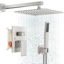 Conjunto de torneiras de chuveiro FPXRNG Square Rain Shower Head em níquel escovado Conjunto de torneiras de chuveiro FPXRNG Square Rain Shower Head em níquel escovado