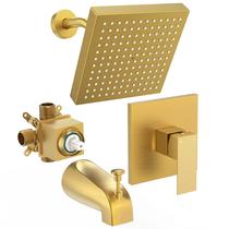 Conjunto de torneiras de chuveiro FROPO Brushed Gold Tub com cabeça de chuveiro de 20 cm