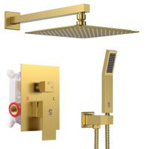 Conjunto de torneiras de chuveiro SR SUN RISE em ouro escovado com chuveiro de chuva