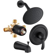 Conjunto de torneiras para banheira de chuveiro FROPO Black com válvula de cabeça de chuveiro de 15 cm Conjunto de torneiras para banheira de chuveiro FROPO Black com válvula de cabeça de chuveiro de 15 cm