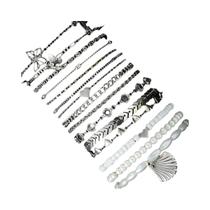 Conjunto De Tornozeleiras Femininas Boêmias Com Corrente De Corações E Contas, 15 Peças, Pulseira De