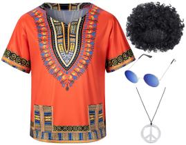 Conjunto de traje hippie infantil TOGROP de 4 peças amarelo 13-15 Y Conjunto de traje hippie infantil TOGROP de 4 peças amarelo 13-15 Y