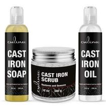 Conjunto de tratamento de ferro fundido Culina Supreme: esfoliante, sabonete e óleo 100% vegetal
