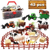 Conjunto de trator de brinquedo agrícola com 40 peças de animais de plástico e cerca de 3 a 12 anos