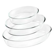 Conjunto de Travessas Ovais em Vidro 3 Peças 1,5L, 2L e 3L para Servir com Elegância