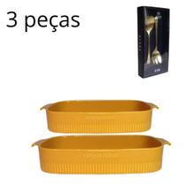 Conjunto de Travessas Refratária Porcelana Tipo Marinex 30x21cm e 37x26cm com colheres para servir