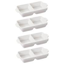 Conjunto De Travessas Retangulares Porcelana Com 2 Divisórias - 4 Peças