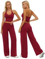 Conjunto de treino ABOCIW com decote em V e calças largas