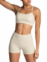 Conjunto de treino ABOCIW Gingham para mulheres, sutiã e shorts esportivos