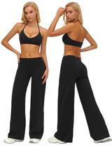 Conjunto de treino ABOCIW para mulheres, decote em V, sutiã esportivo Halter, preto, GG