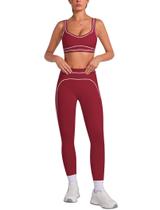 Conjunto de treino ABOCIW para mulheres, sutiã e leggings esportivos, vermelho médio