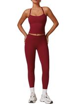 Conjunto de treino ABOCIW para mulheres, sutiã esportivo acolchoado e leggings vermelhos