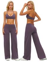 Conjunto de treino ABOCIW regata com decote V e alças halter, top esportivo e calça pantalona