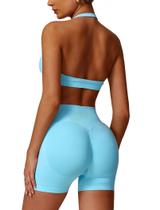 Conjunto de treino ABOCIW, sutiã esportivo feminino Halter, cintura alta