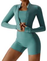 Conjunto de treino AGYMNX para mulheres, 3 peças, verde escuro, tamanho M