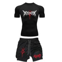 Conjunto de Treino Esportivo Anime Berserk Masculino - Camiseta e Shorts de Compressão com Secagem Rápida Conjunto de Treino Esportivo Anime Berserk Masculino - Camiseta e Shorts de Compressão com Secagem Rápida