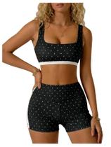 Conjunto de treino feminino Milumia, bolinhas, bloco de cores, preto e branco Conjunto de treino feminino Milumia, bolinhas, bloco de cores, preto e branco
