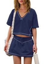 Conjunto de treino Niovien Summer com decote em V e saia para mulheres Conjunto de treino Niovien Summer com decote em V e saia para mulheres