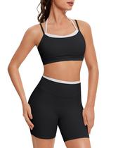 Conjunto de Treino OMKAGI Sutiã Esportivo de Camada Dupla e Shorts Biker Conjunto de Treino OMKAGI Sutiã Esportivo de Camada Dupla e Shorts Biker