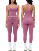 Conjunto de treino PQBPQB de 2 peças com leggings de controle abdominal roxas Conjunto de treino PQBPQB de 2 peças com leggings de controle abdominal roxas