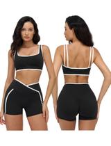 Conjunto de treino QBGJTD de 2 peças para mulheres Gym Yoga Active Wear XS