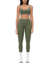 Conjunto de treino QBGJTD de 2 peças verde oliva com top esportivo e legging