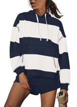 Conjunto de treino SENSERISE, listrado, de 2 peças, roupas femininas, branco e azul Conjunto de treino SENSERISE, listrado, de 2 peças, roupas femininas, branco e azul