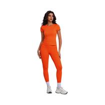 Conjunto De Treino Ultra Macio Para Mulheres Com Camiseta De Manga Curta E Leggings De Cintura Alta