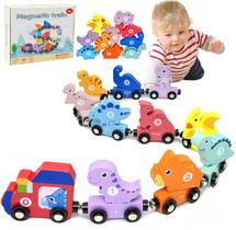Conjunto de trem de madeira: brinquedos de trem de dinossauro para crianças de 2 a 5 anos