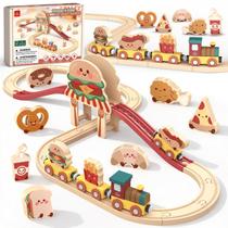 Conjunto de Trem de Madeira Lehoo Castle Tema Hambúrguer Brinquedo para Bebês Conjunto de Trem de Madeira Lehoo Castle Tema Hambúrguer Brinquedo para Bebês