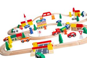 Conjunto de Trem de Madeira Orbrium Toys - Pista de Circuito Triplo com 100 Peças