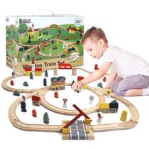 Conjunto de trem de madeira Play Build completo com 100 peças de 3 anos ou mais