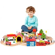 Conjunto de Trem de Madeira Qilay 69 Peças - Brinquedo Educativo para Crianças a partir de 3 Anos