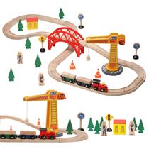 Conjunto de trem de madeira SainSmart Jr. para criança, 41 unidades com guindaste Conjunto de trem de madeira SainSmart Jr. para criança, 41 unidades com guindaste