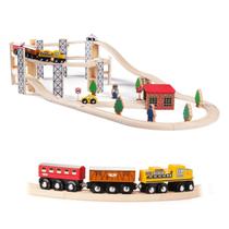 Conjunto de trem de madeira Toy SainSmart Jr. com trilho de alto nível, 50 unidades
