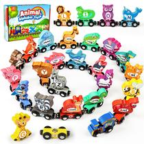 Conjunto de trem de madeira Vanmor Snap-Connection Animal Trains 3-5yo Conjunto de trem de madeira Vanmor Snap-Connection Animal Trains 3-5yo