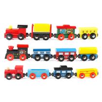 Conjunto de trem de madeira Wondertoys, 12 peças com 3 motores para crianças pequenas
