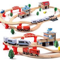 Conjunto de trem elétrico de madeira para crianças pequenas Toy HOLYFUN 88 unidades com trilho