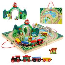 Conjunto de trem Joqutoys Wooden Take-Along Tabletop Railroad 18 unidades
