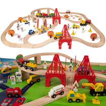 Conjunto de trem KitoyWod Wooden Train Track 100 unidades por 3 a 10 anos