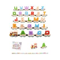 Conjunto De Trem Magnético De Madeira Montessori Com Letras E Números, Brinquedo Educativo Para