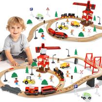 Conjunto de Trem TOY Life 80 Peças - Com Guindaste e Locomotiva (4 a 8 anos)
