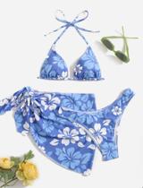 Conjunto de três peças de biquíni com saia de maiô sexy europeu e americano Conjunto de três peças de biquíni com saia de maiô sexy europeu e americano